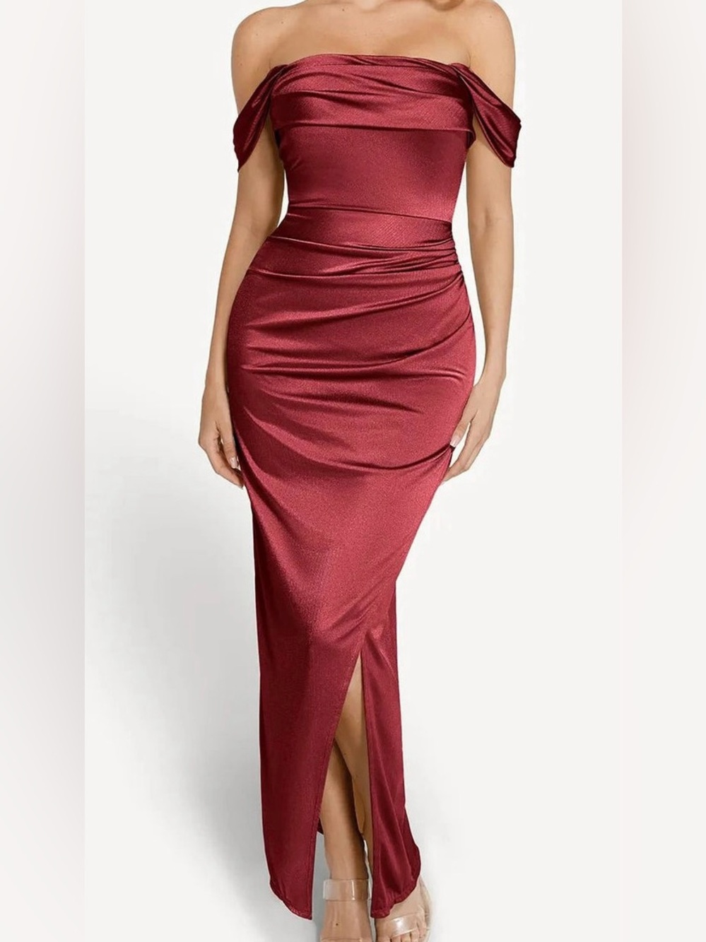 Shapewear Off Shoulder Shine Ruched Sculpting Maxi Dress